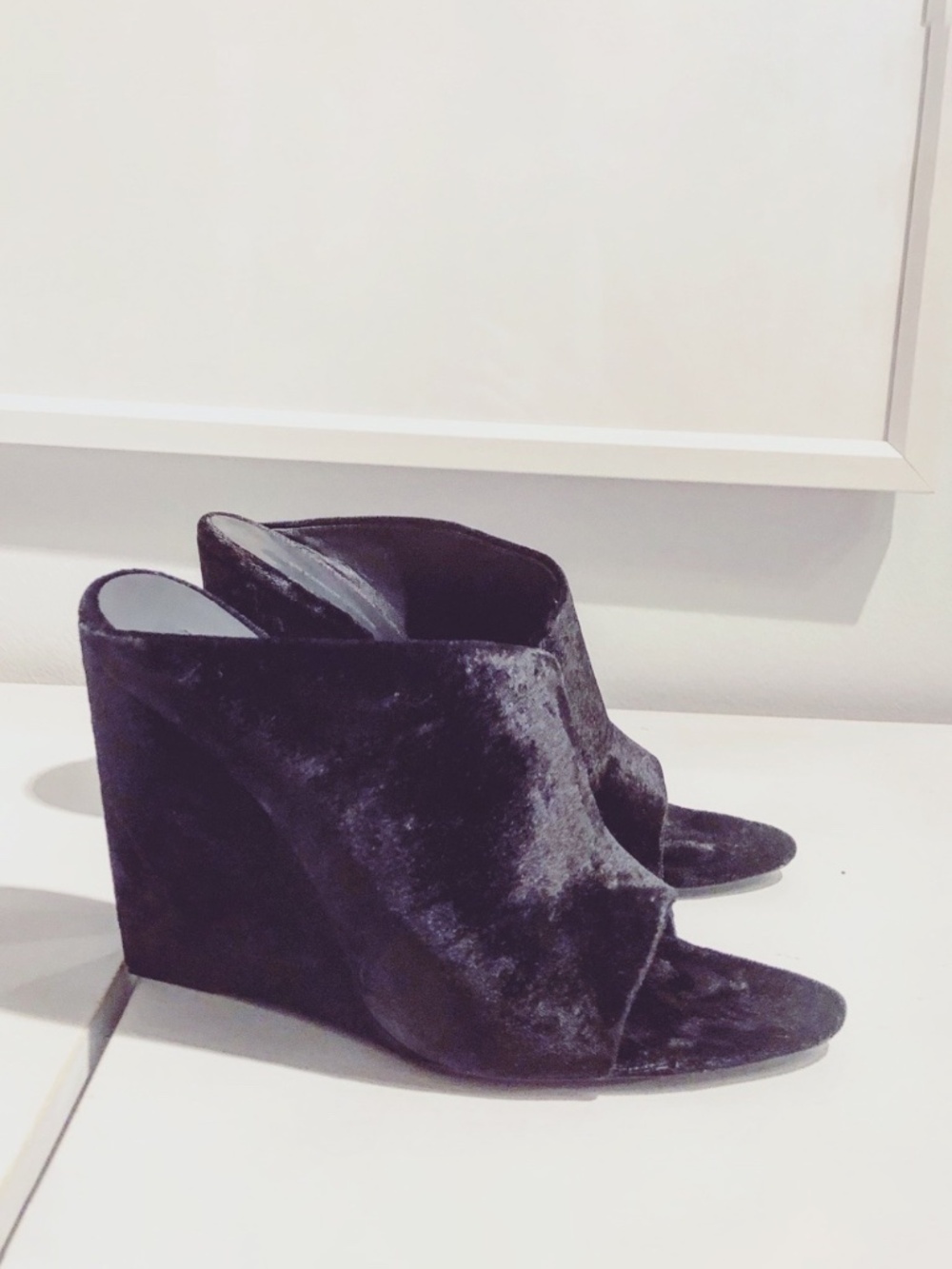 ALEXANDER WANG Crushed Velvet Black Mules Wedges slippers slides